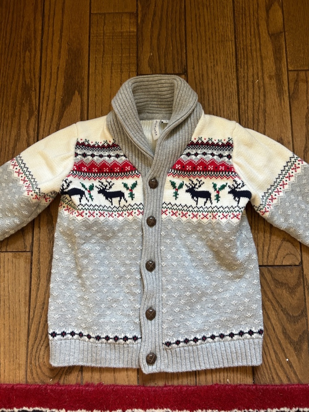 Janie and Jack Gray, Cream & Red Nordic Shawl-Collar Cardigan
